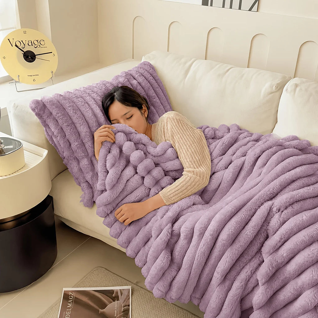 Cozy Ribbed Plush Throw Blanket