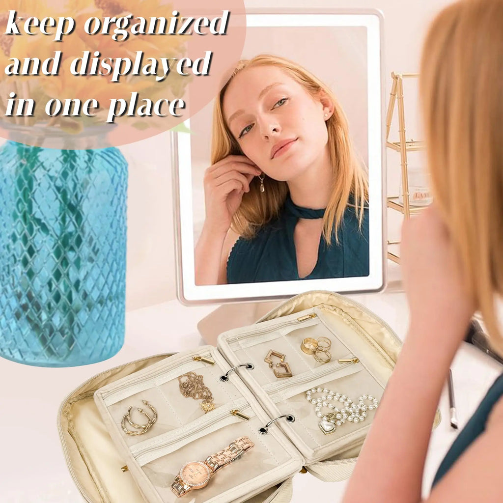Travel Jewelry Organizer Case with Clear Zipper Pouches