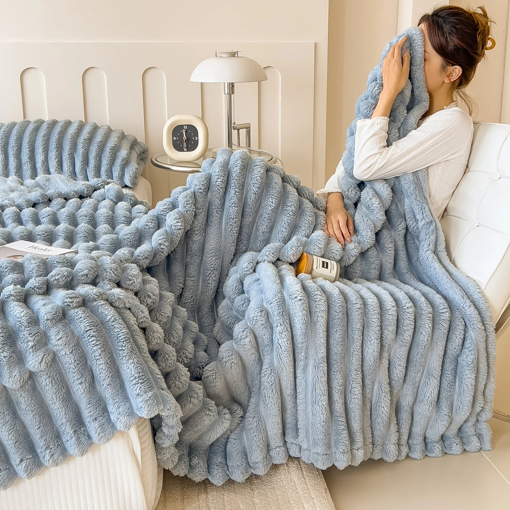 Cozy Ribbed Plush Throw Blanket
