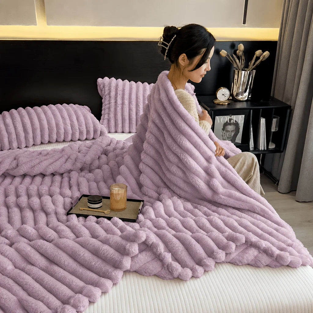 Cozy Ribbed Plush Throw Blanket