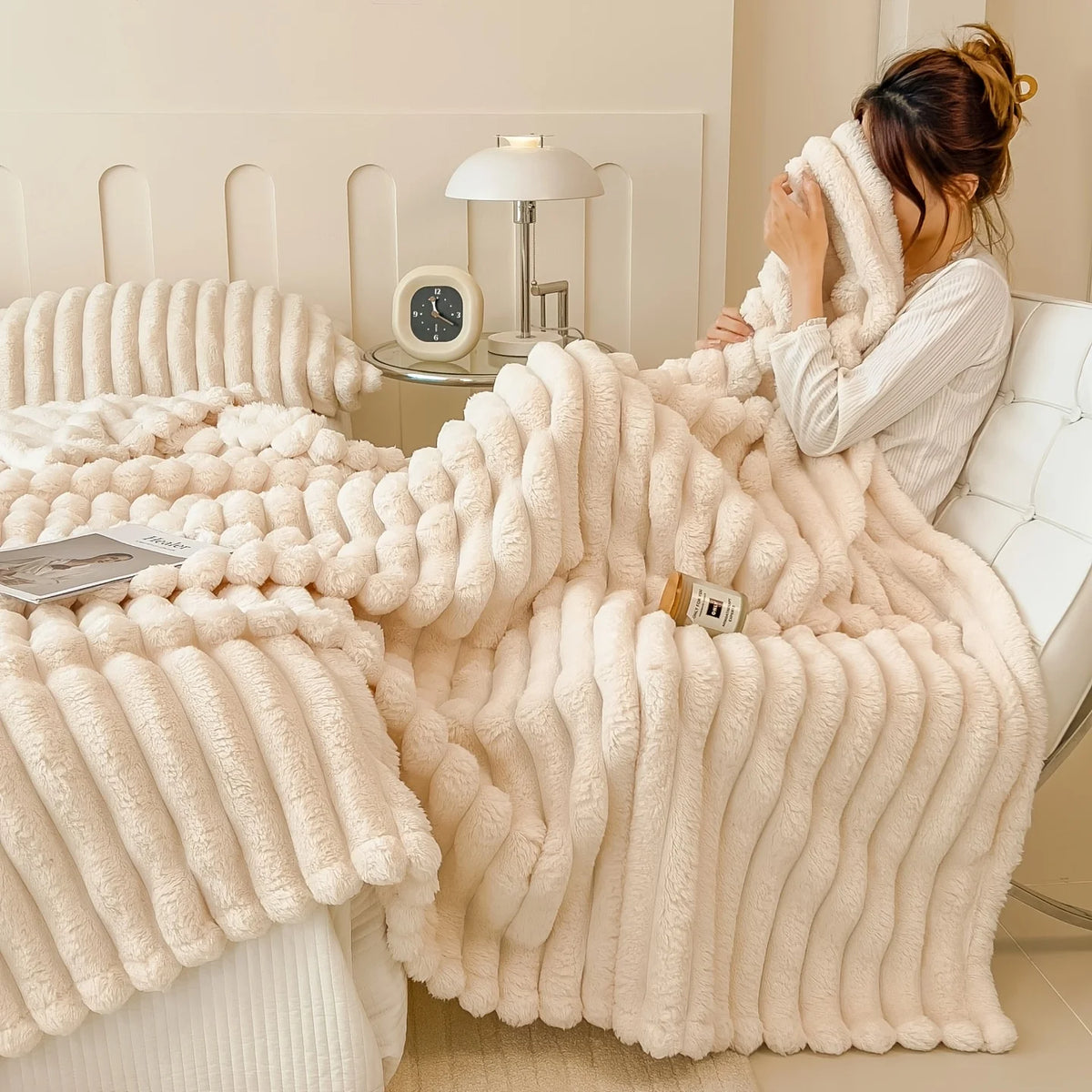 Cozy Ribbed Plush Throw Blanket