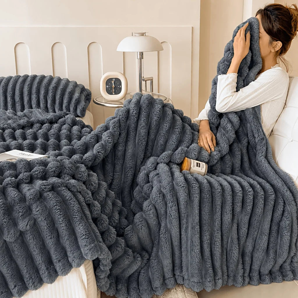 Cozy Ribbed Plush Throw Blanket