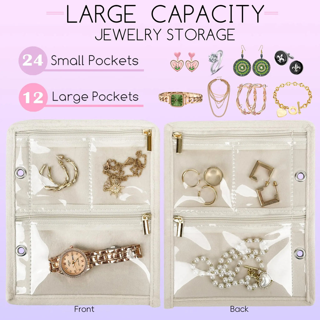 Travel Jewelry Organizer Case with Clear Zipper Pouches