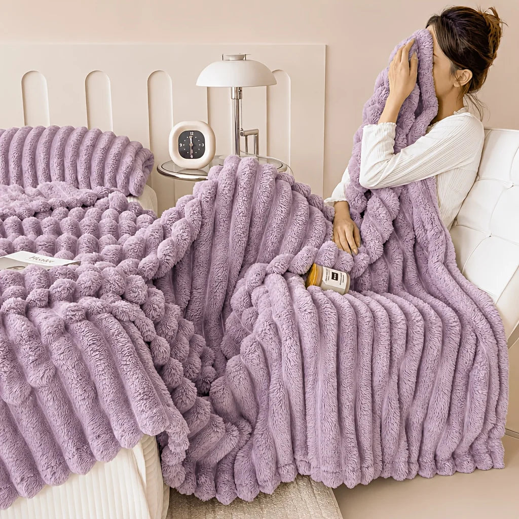 Cozy Ribbed Plush Throw Blanket