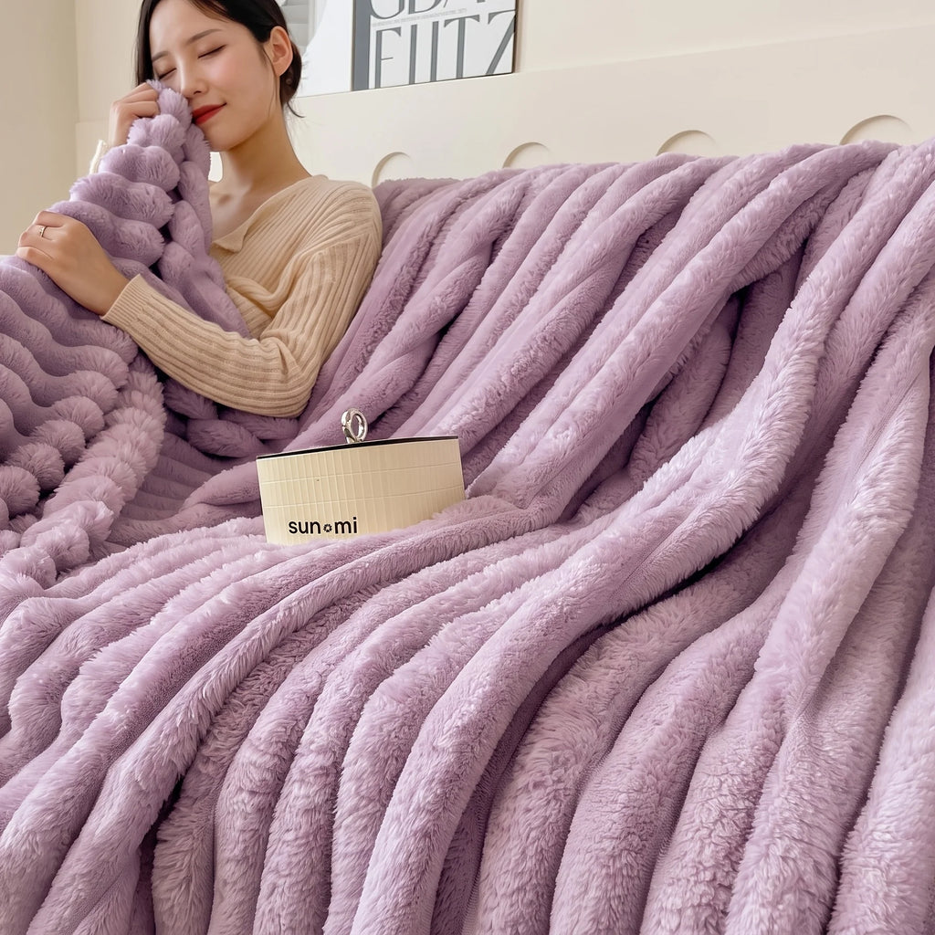 Cozy Ribbed Plush Throw Blanket