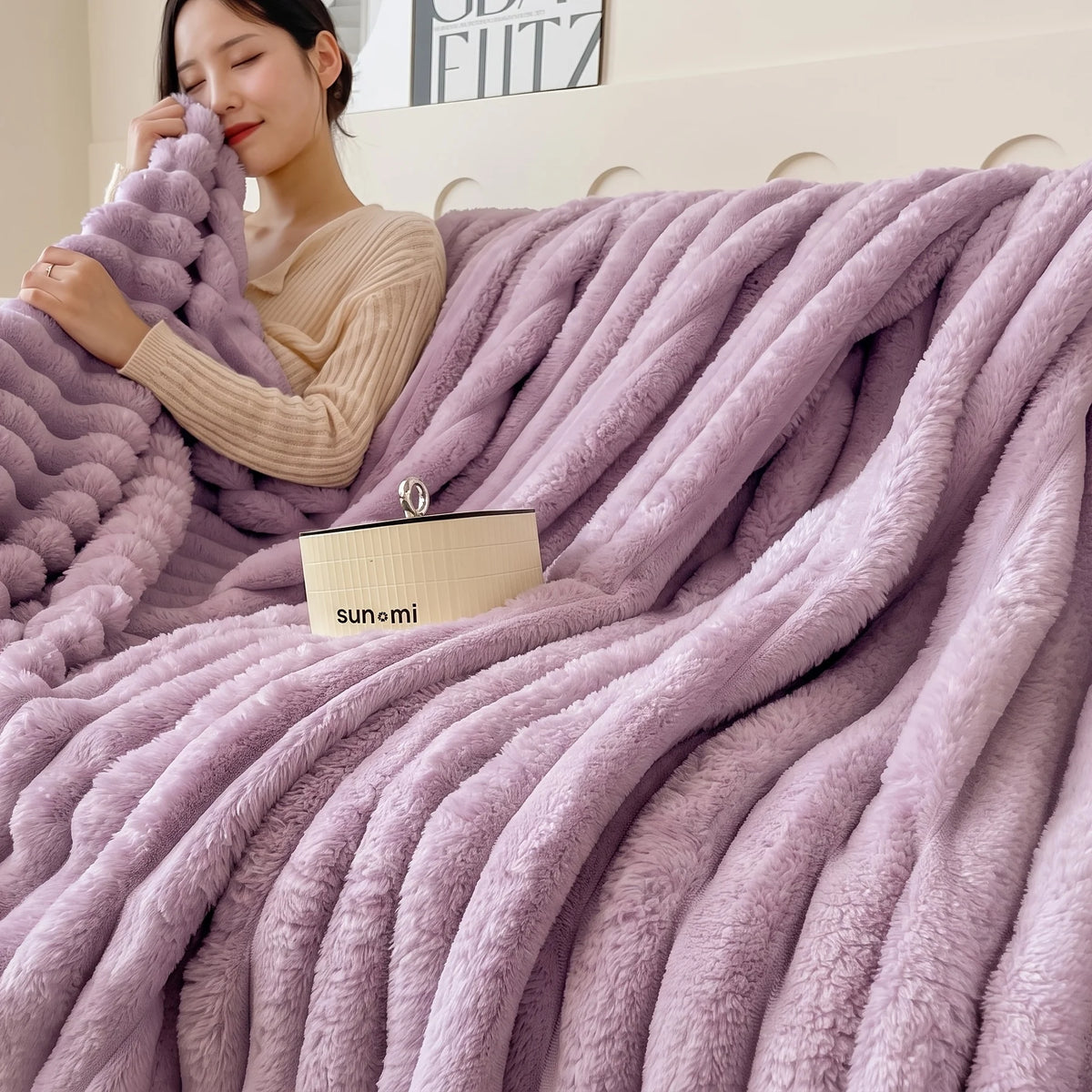 Cozy Ribbed Plush Throw Blanket