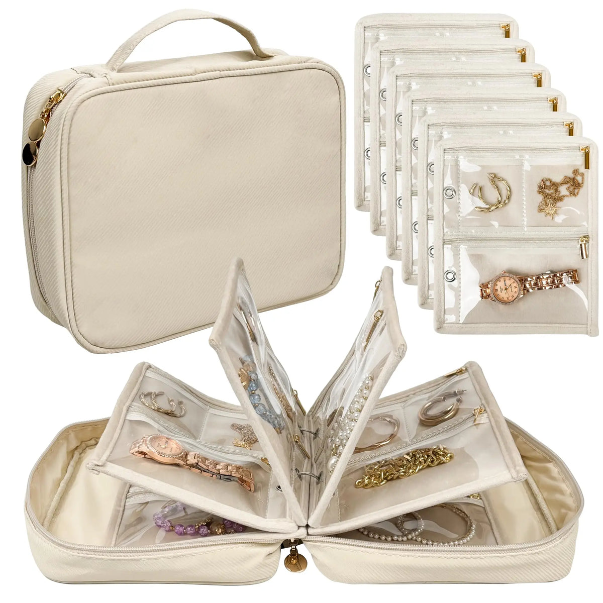 Travel Jewelry Organizer Case with Clear Zipper Pouches