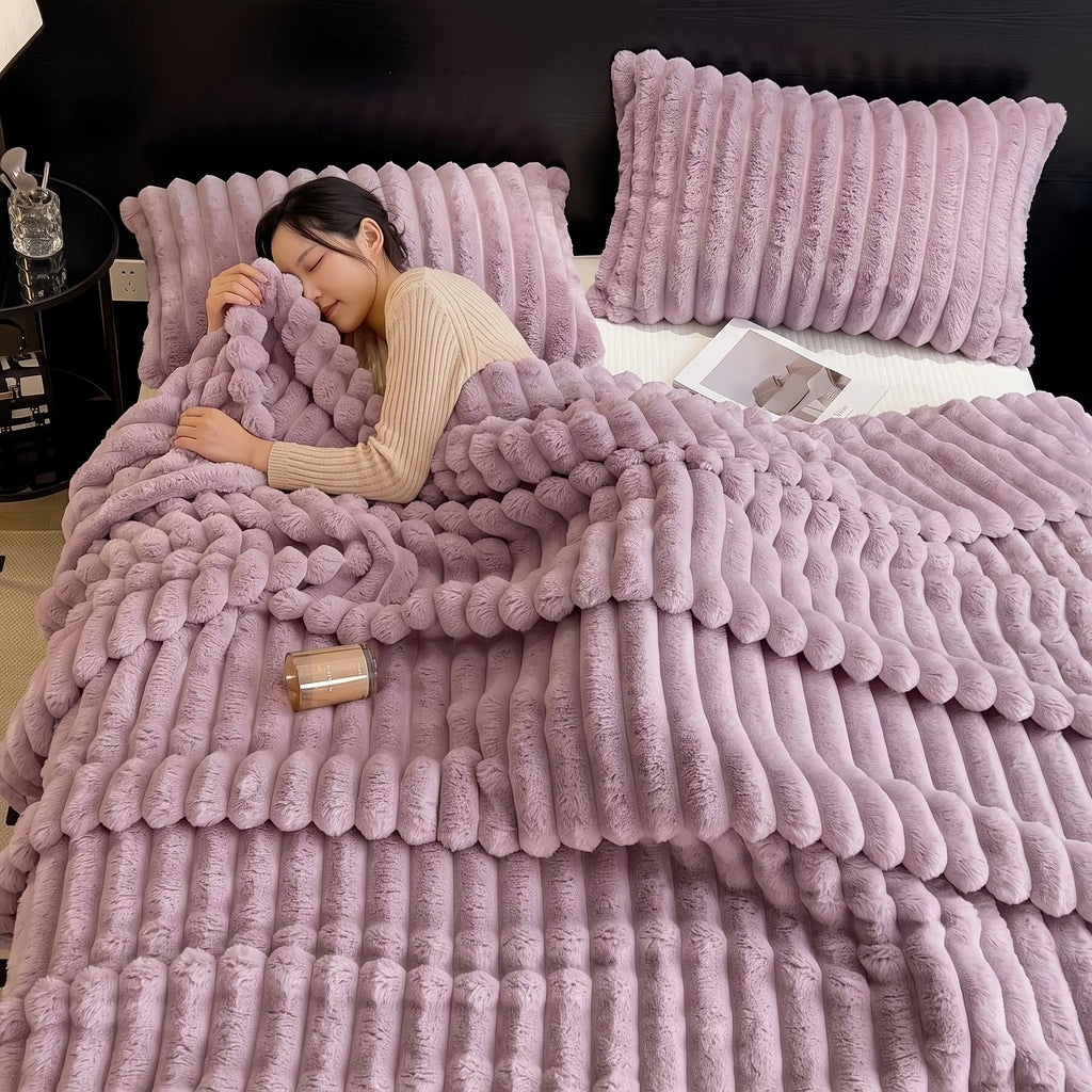 Cozy Ribbed Plush Throw Blanket