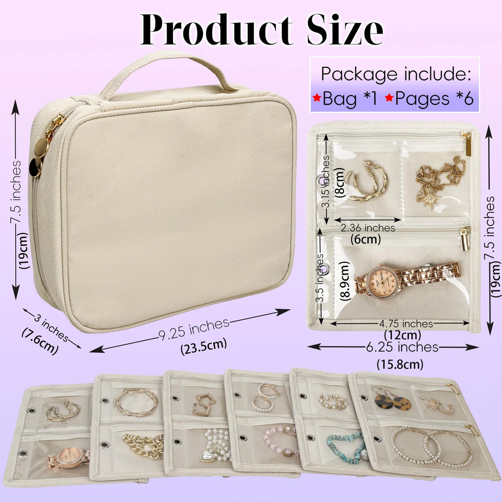 Travel Jewelry Organizer Case with Clear Zipper Pouches